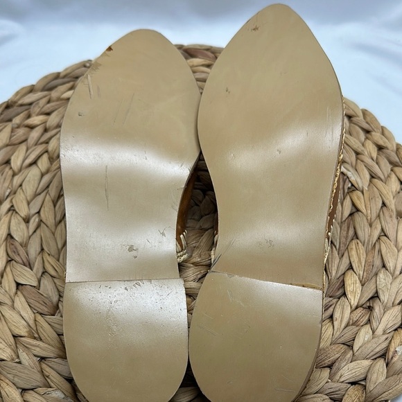 Woman’s  Tan Leather and Cream Woven Raffia Slippers Very Unique - Picture 6 of 6